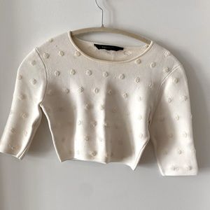 BCBG MAXAZRIA cropped white polka dot top